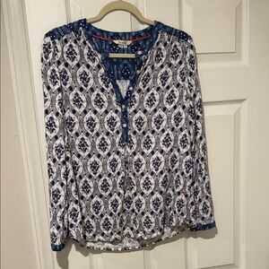 Boden Women's Blue & White Printed Long Sleeve Blouse